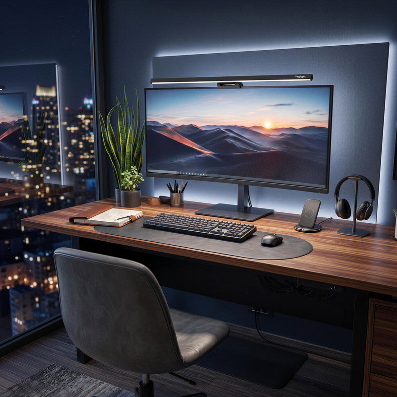 17.7 in. W x  3.1  in. D Monitor Light Bar with Rotary Dimmer Control, Eye-Care LED Screen Lamp with Ambient Backlight for Computer Desk