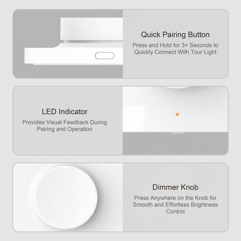 Smart Dimmer Switch with Bluetooth Control, Wireless Rotary Knob and Push Button Light Controller