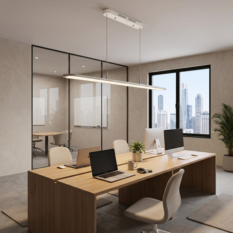 4 ft. x 4 in. Full Spectrum LED Linear Pendant Light, Ultra Thin Eye-Care Suspension Light for Classroom, Office and Library