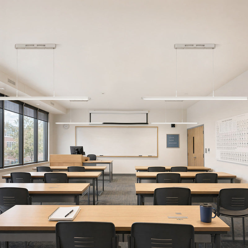 4 ft. x 4 in. Full Spectrum LED Linear Pendant Light, Ultra Thin Eye-Care Suspension Light for Classroom, Office and Library