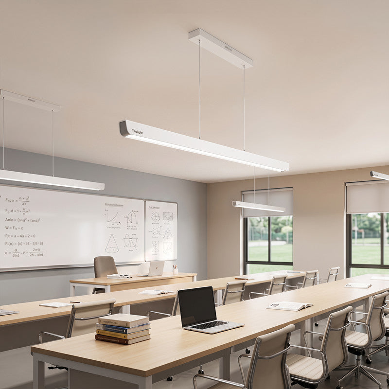 4 ft. x 2 in. Full Spectrum LED Linear Pendant Light, Minimalist Modern Bar Suspension Fixture for Classroom, Office and Library