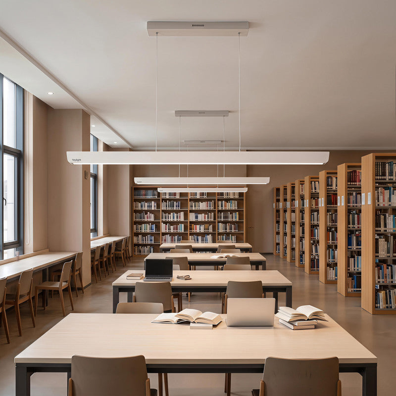 4 ft. x 2 in. Full Spectrum LED Linear Pendant Light, Minimalist Modern Bar Suspension Fixture for Classroom, Office and Library